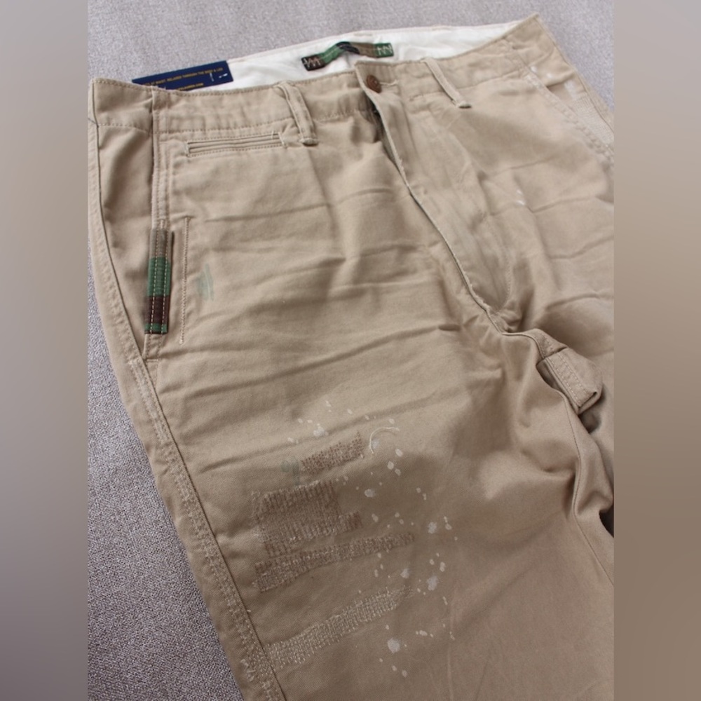 RARE POLO‎ RALPH LAUREN【DISTRESSED STRAIGHT-LEG CHINOS】 KHAKI PANTS - Picture 4 of 14
